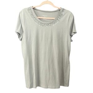 Merona Sequin Beaded Tee Women XXL Gray Short Sleeve Cotton Top Festival Party